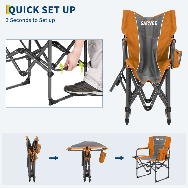 2 Pack Camping Directors Chair, Aluminum & Iron Frame Outdoor Folding Chair with Foldable Backrest & Side Pocket, Portable