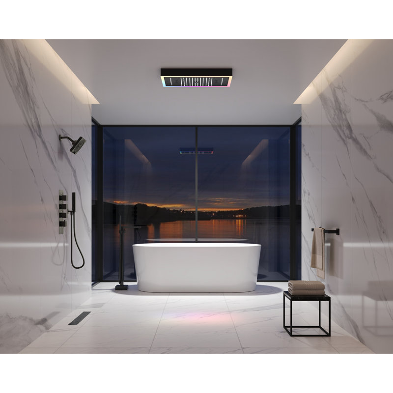 Système thermostatique à deux têtes de douche, robinet de douche à pluie à fixation au plafond à DEL avec pomme de douche, jets multifonctionnels