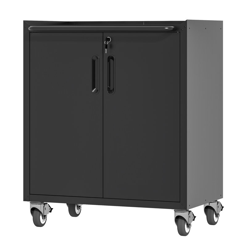 Heavy-Duty Metal Garage Storage Cabinet Sturdy Freestanding Broom Closet Tool Storage Cabinet, Black