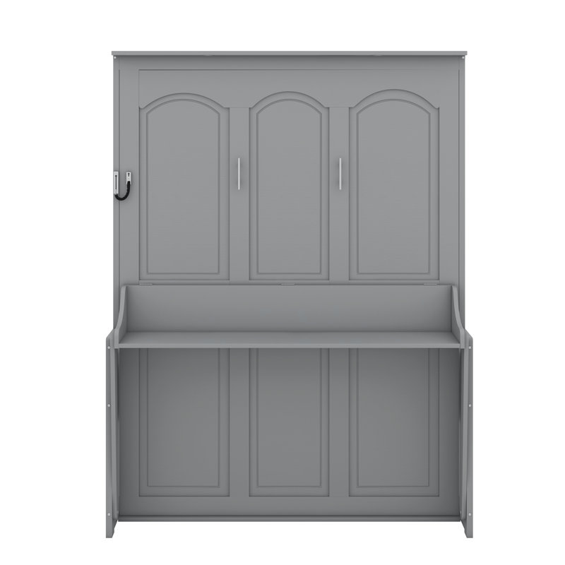 Grand lit escamotable avec bureau, DEL et USB, Gris