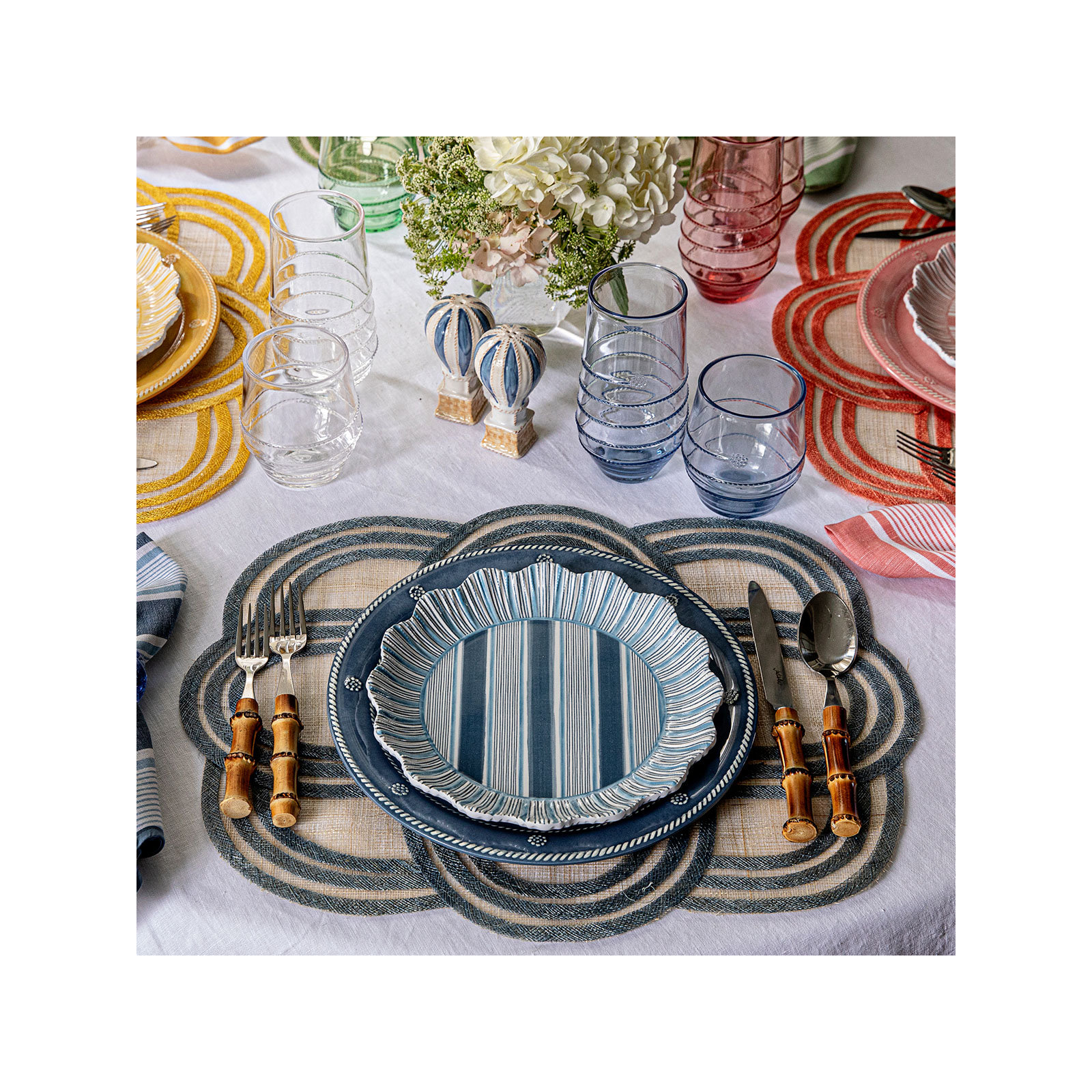 Cabana Stripe Melamine Dessert/Salad Plates, Ocean
