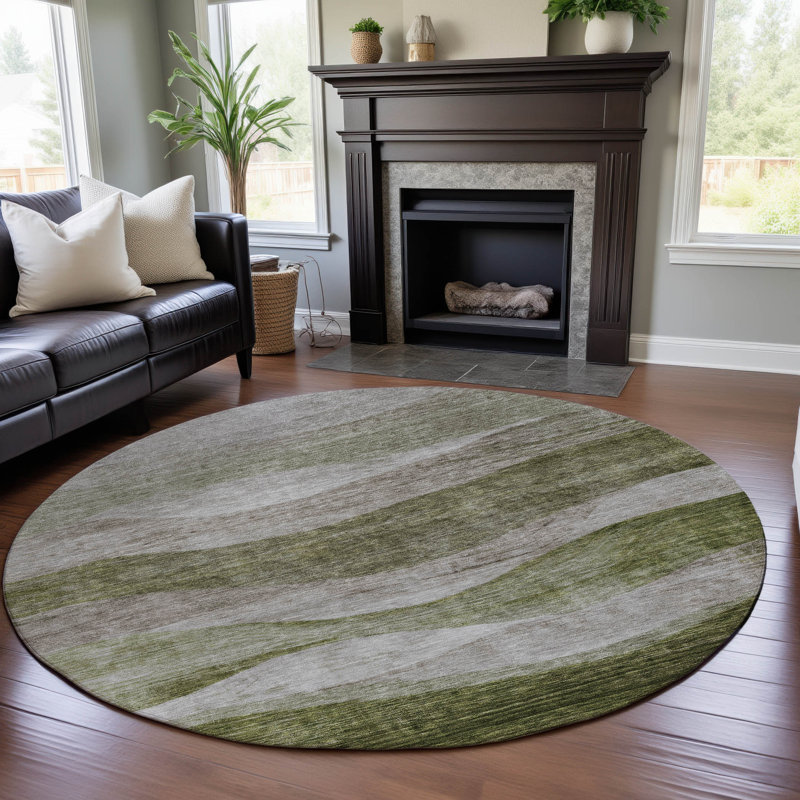 Premium Machine Washable Krause AMF1141 Swirls Rug, Round 8'