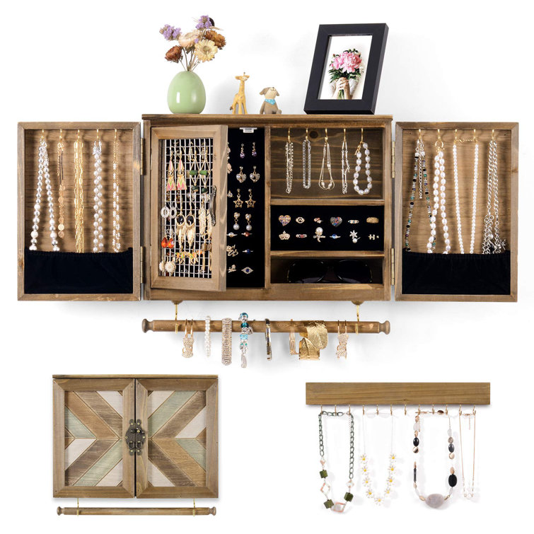 Jewelry Holder Hanger Multifunctional Earring Organizer Box Detachable with  2 Drawer for Bracelets Earrings Rings Watches