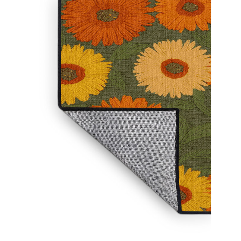 Machine Washable Botanical Brown Area Rug, Square 7'