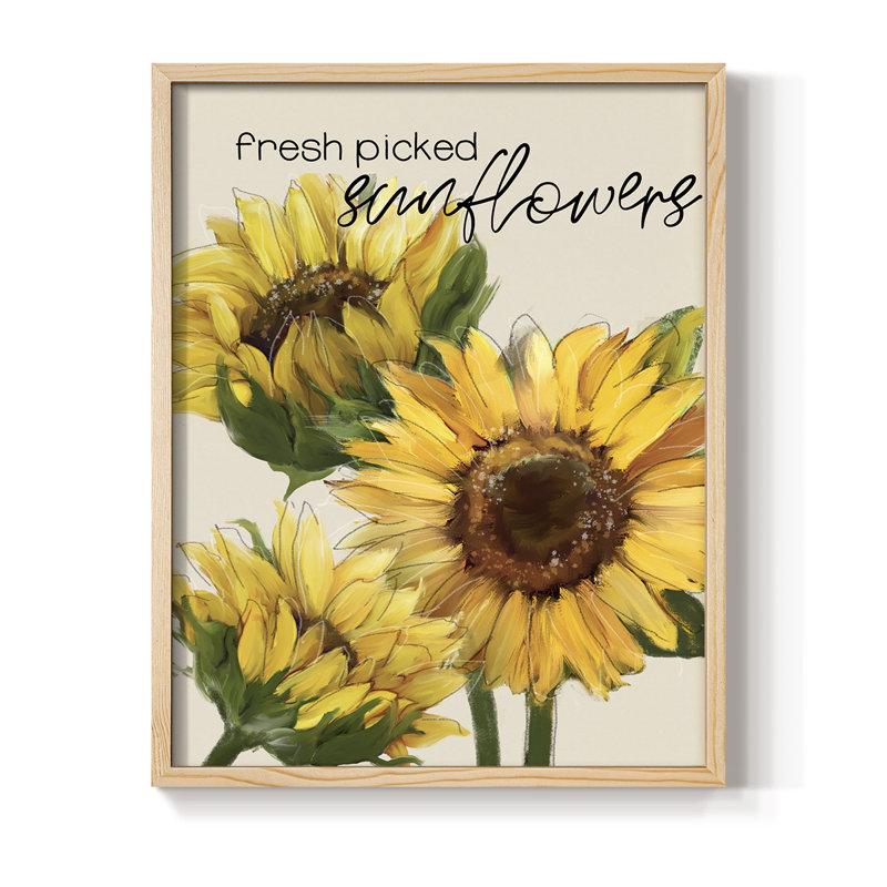 Fresh Picked Sunflowers Framed Print - Solid Wood, 21" H x 17" W