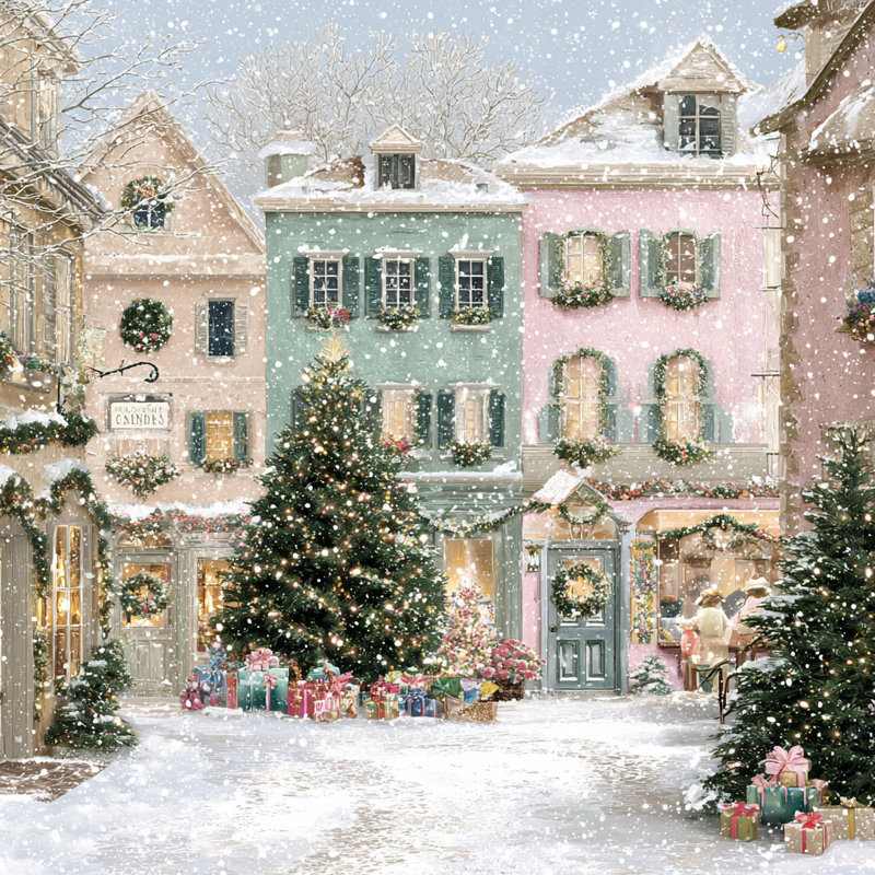 «Holiday Market Lane», art mural sur toile tendue, H 40 po x l 40 po
