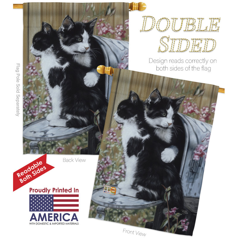 Mélange de polyester 2 côtés 40 x 28 po tuxedo cat ensemble de drapeau
