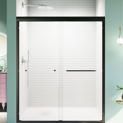 Porte de douche à dérivation noir mat, l 56 po à 60 po x H 72 po, verre de 1/4 po d'épaisseur, accessoire de salle de bain H 72 po, demi-cabine l 56 à 60 po, noir trempé de 6 mm, élément