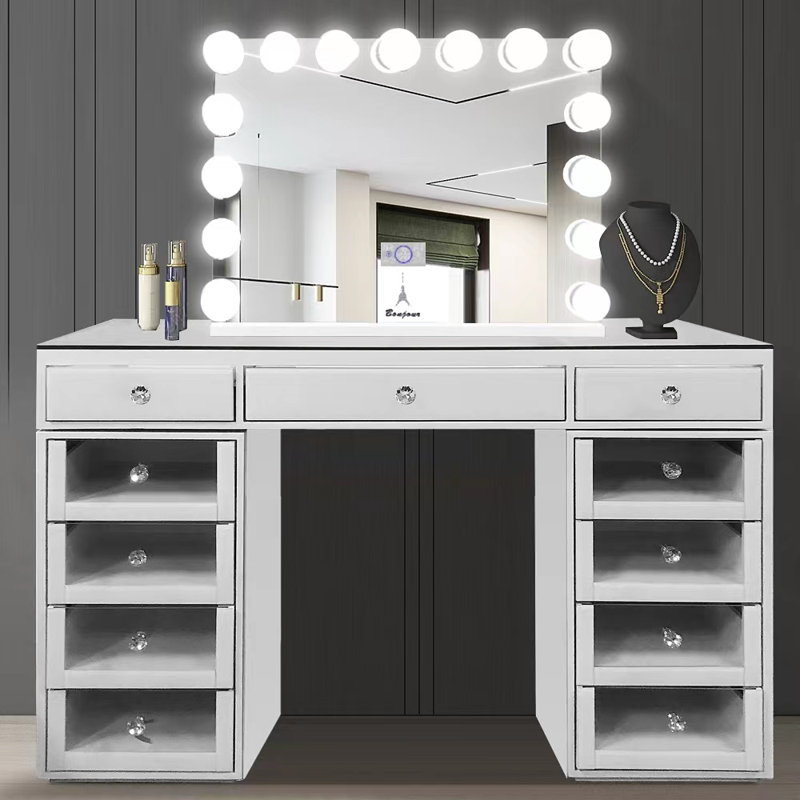 Ensemble coiffeuse Hollywood avec miroir, Blanc, H 27 po x l 31,5 po