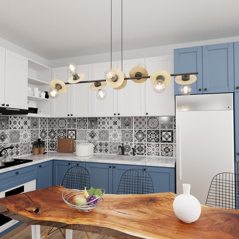 Parkview 8 - Light Matte Black Pendant, Matte Black/Wood