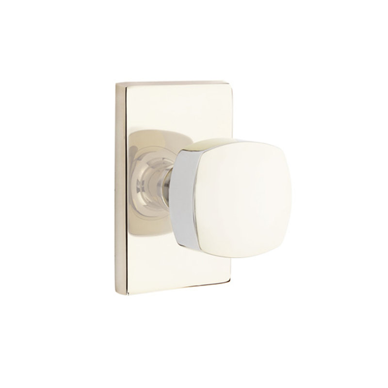 Ensemble de boutons de passage Emtek avec rosette rectangulaire moderne et bouton Freestone, Nickel poli