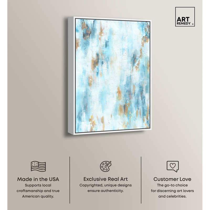 Blue and White Abstract Canvas Print with Wooden Frame, 25" x 17"