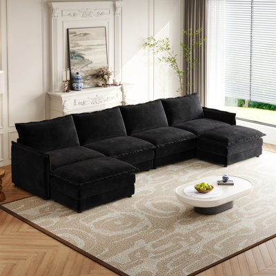 Upholstered Corduroy With Thick Foam For Relaxation Solid Wood Couch Movable Footrest Home
