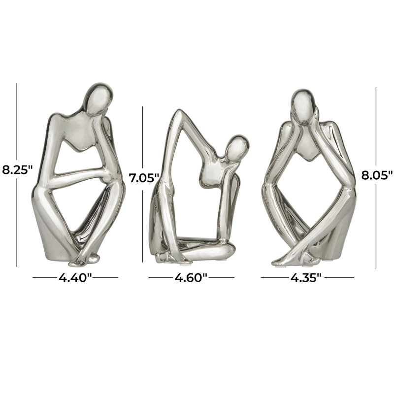 3 Piece Contemporary People Sculpture Set, Silver