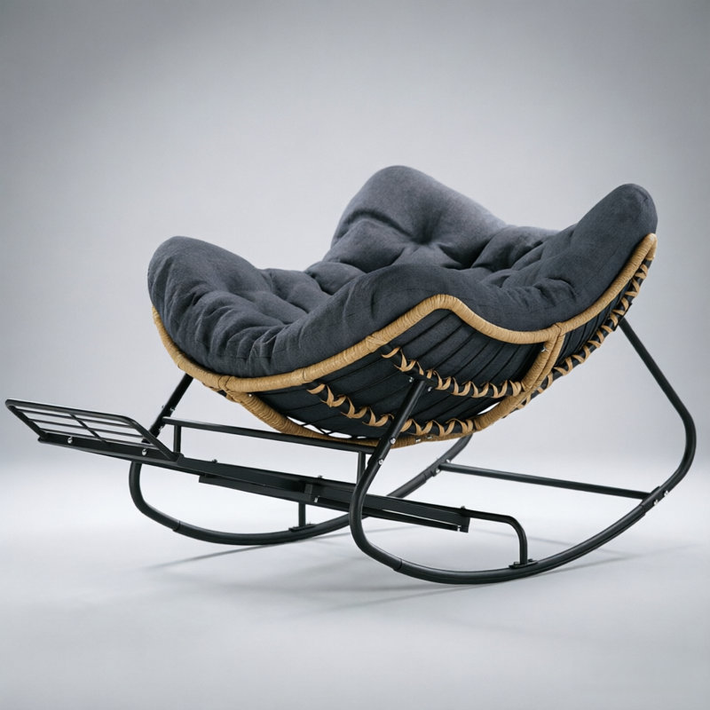 Chaise berçante moderne en osier avec repose-pieds rétractable Siderte