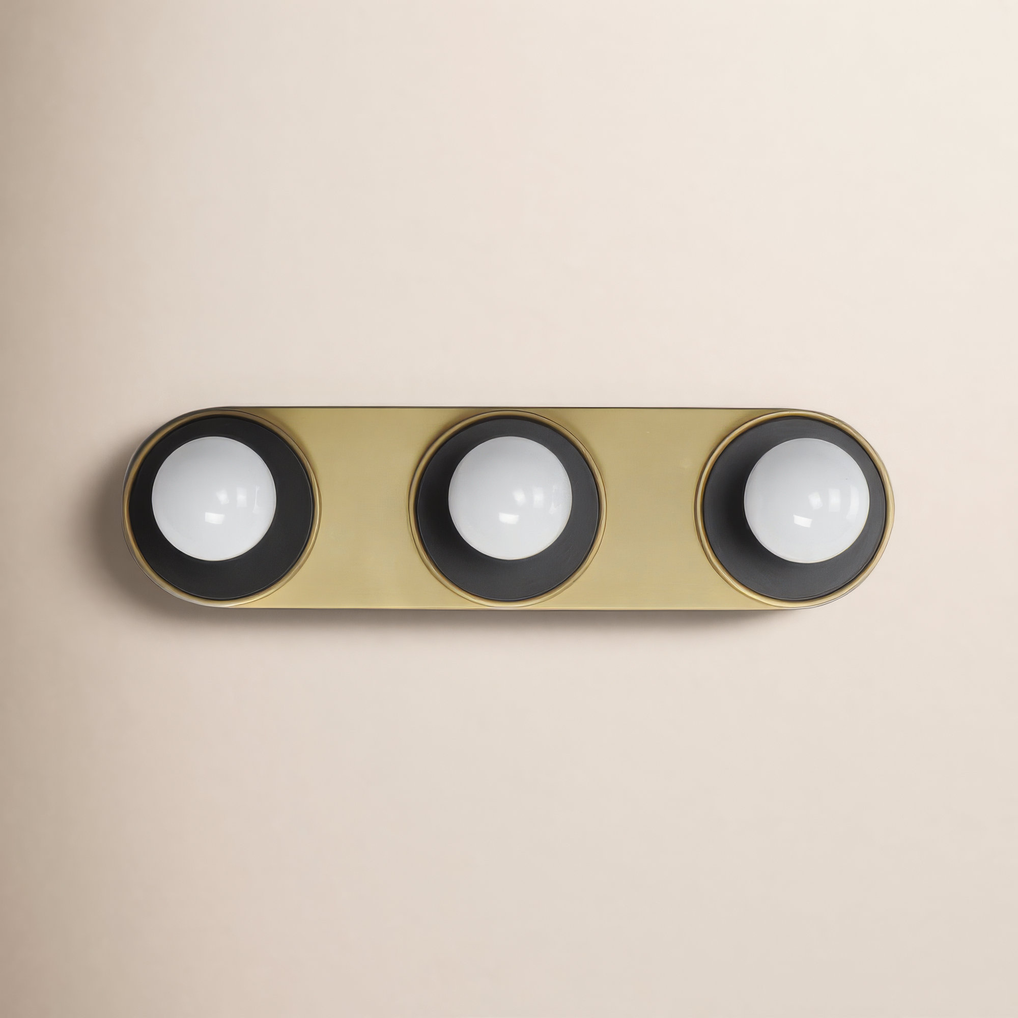 Rocha 3 Light Alabaster Dimmable Bath Bar, Black/Natural Aged Brass, No