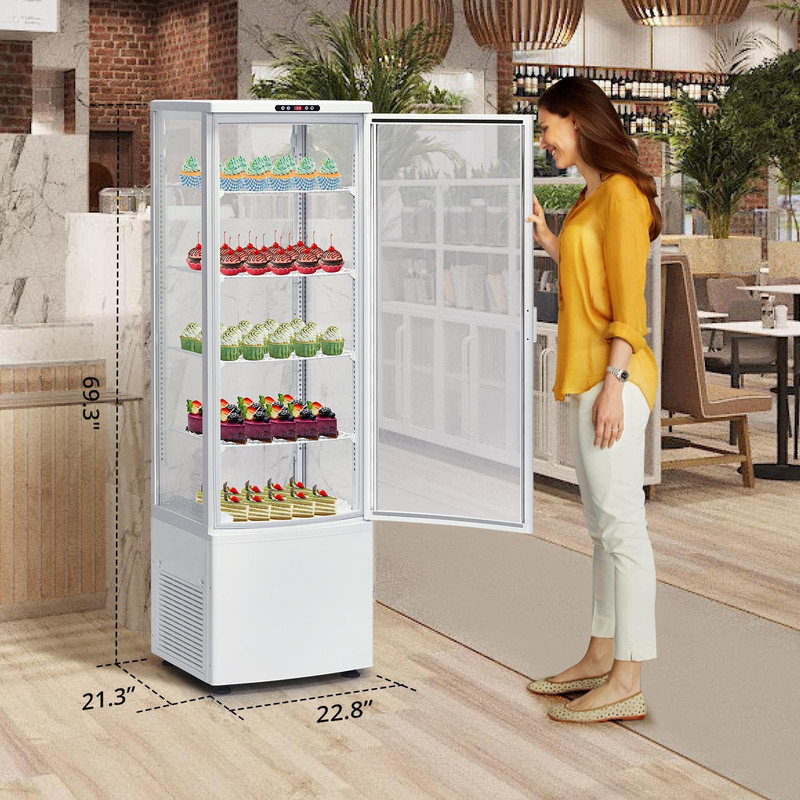 8.4 Cu.ft Single-Door Glass Display Fridge with LED Light – Commercial Drink Refrigerator for Cafe, Restaurant, Dessert Shop