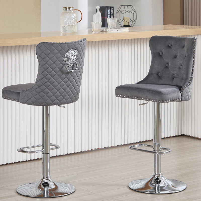 Tabouret de comptoir pivotant à hauteur réglable avec structure en métal, Argent argent, Gris