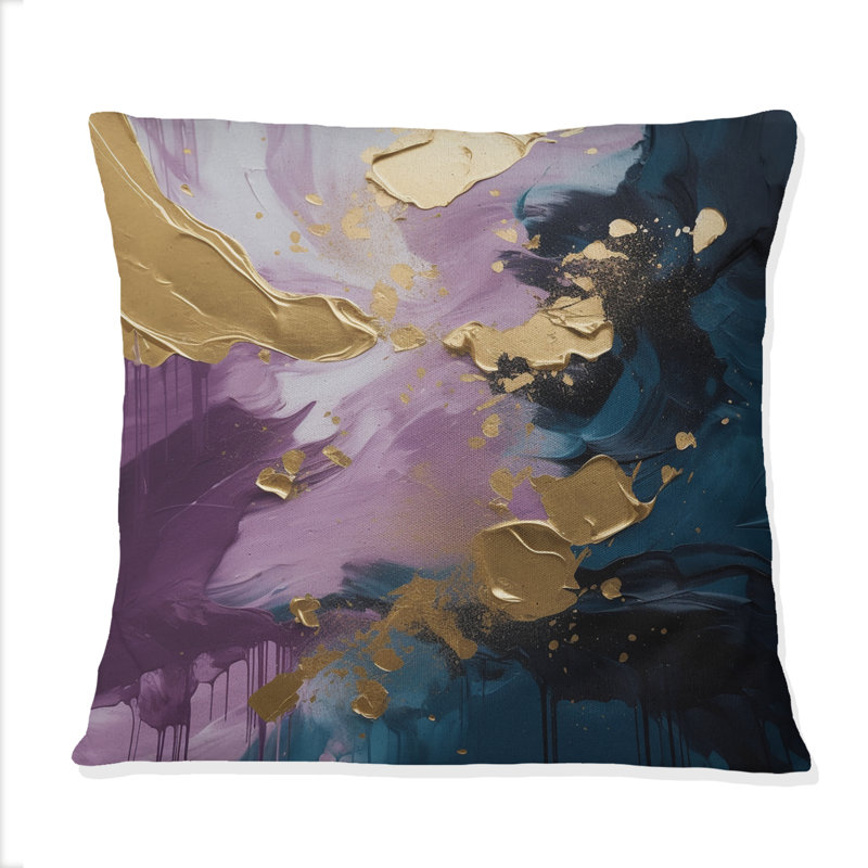 Coussin décoratif imprimé de peinture abstraite mauve et bleu sur toile IV