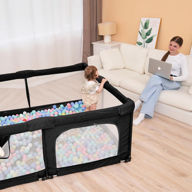 Grande barrière de sécurité pliable pour bébé et tout-petit 51 po x 51 po, Noir