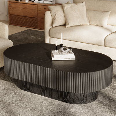 43.7'' W Solid Wood Oval Coffee Table with Fluted Design