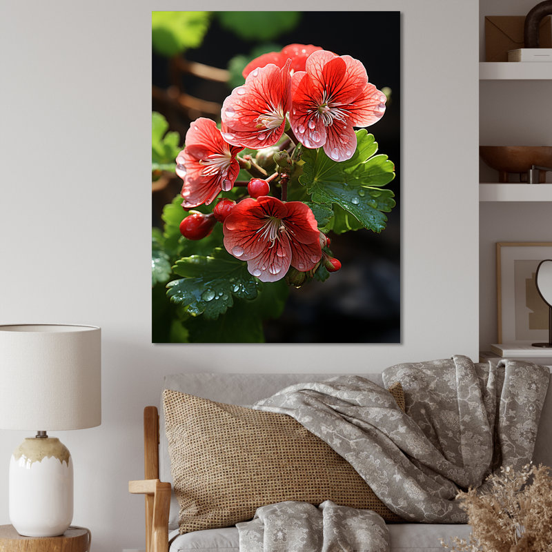Geraniums roses sous le soleil - géraniums, art mural, Toile tendue, H 32 po x l 24 po x P 1 po