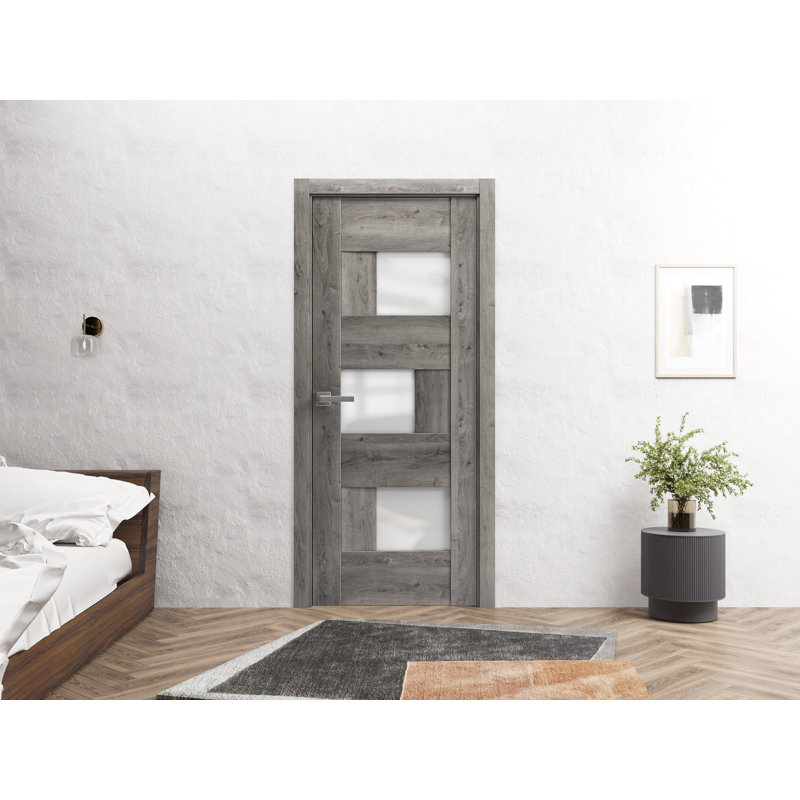 Porte française unie Sete | Avec verre givré | Poignée simple à panneau régulier | Portes de salle de bain robustes