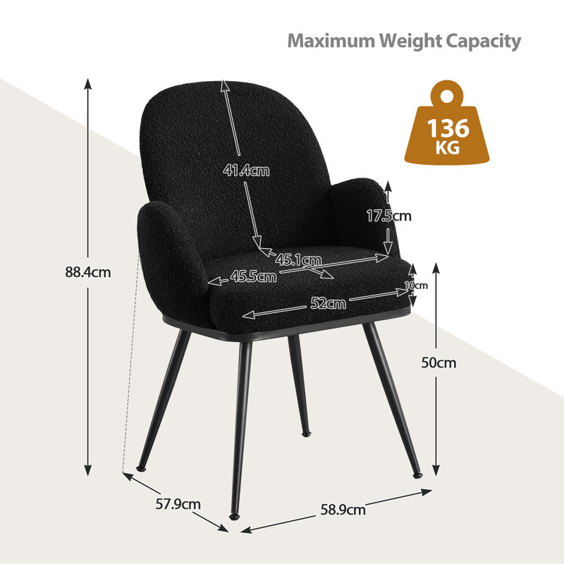 50cm H Tufted Fabric Upholstered Full Back Armchair, 2, Black