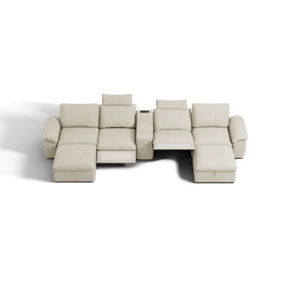 6-seater Oversized Modular Power Recliner Sofa With Headrest Deep Cloud Couch With Table Charging Cup Holders Convertible U-shaped Sectional With 2 Storage Ottomans
