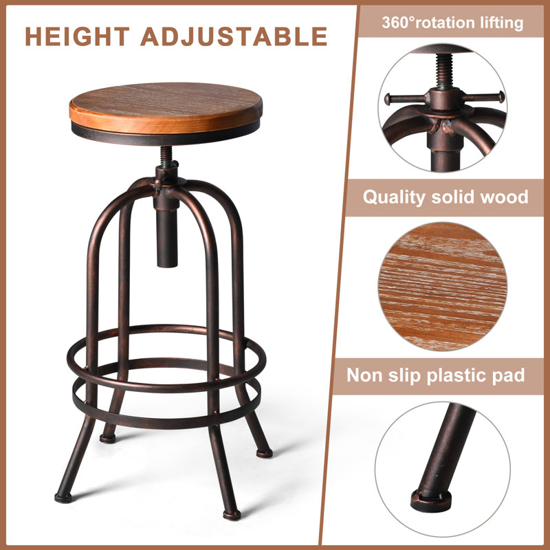 Jazavier Swivel Adjustable Height Counter Stool with Metal Frame, Copper