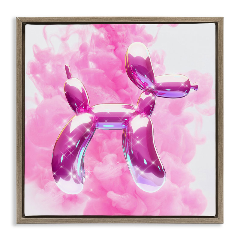 «Sparkle Balloon Dog» par Ziwei Li, Cadre flottant orme Montalcino, H 25 po x l 25 po