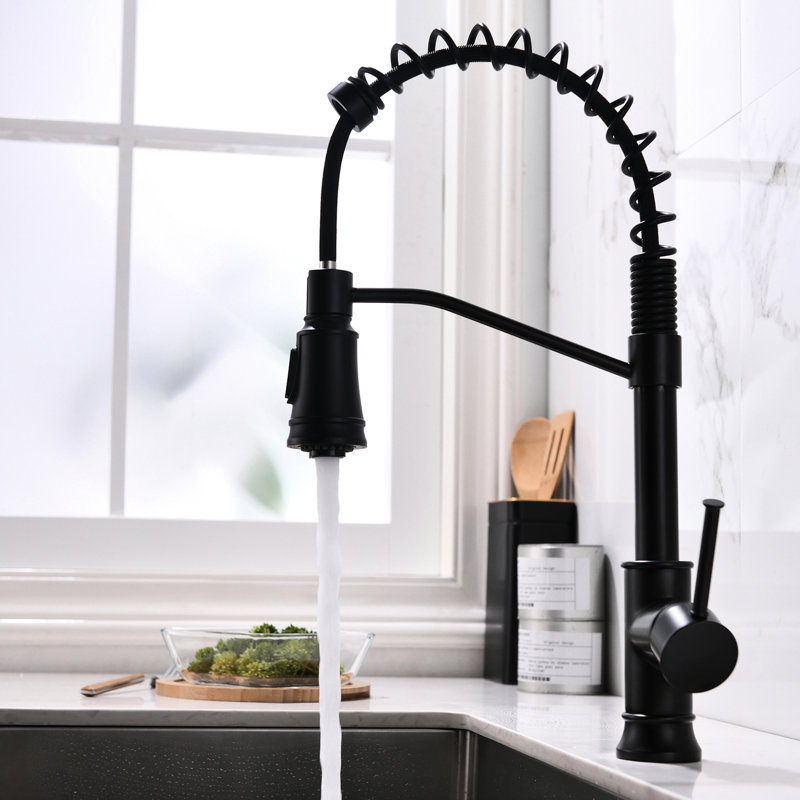 Robinet d'évier de cuisine contemporain noir avec extractible - rotatif pour un trou de rotation à 360 °
