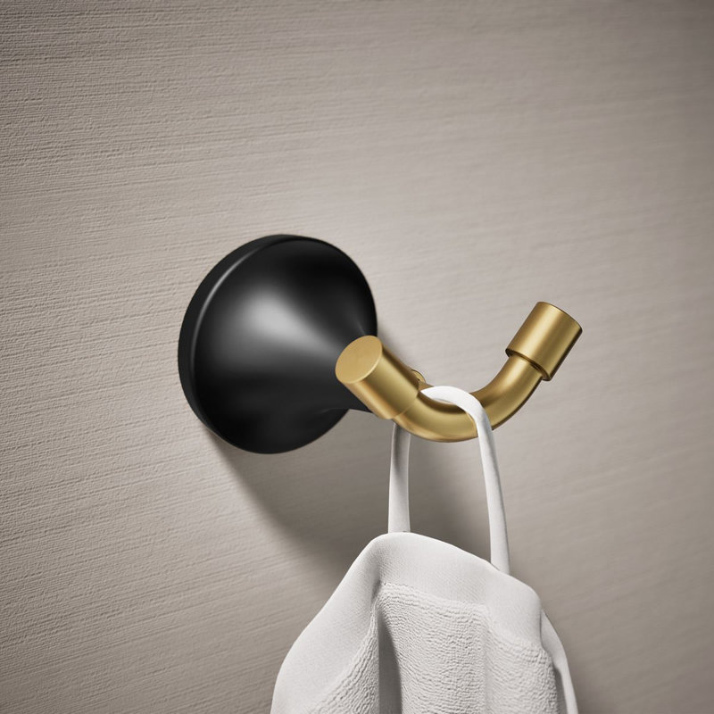 Tone Wall Mounted Robe Hook, Matte Black w/Moderne Brass