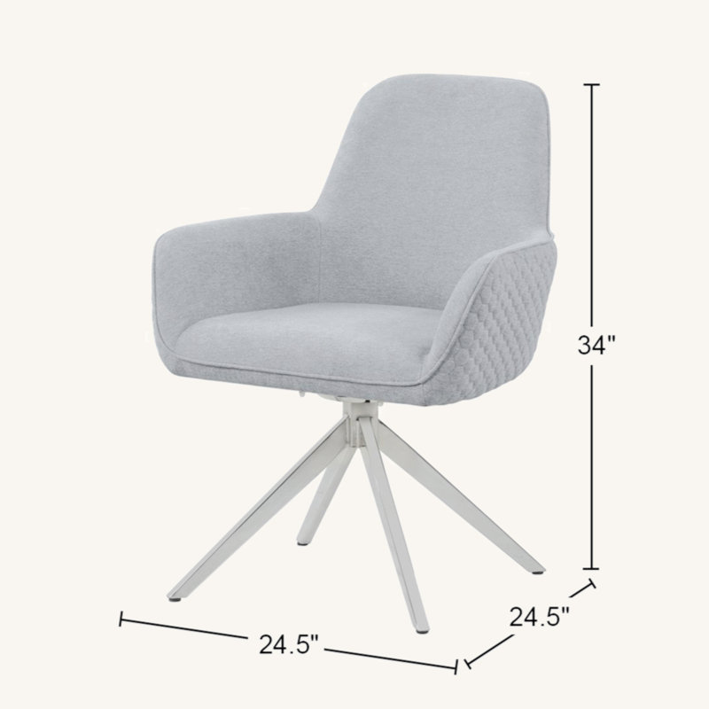 Chaise rembourrée en tissu avec accoudoirs pivotants, gris clair