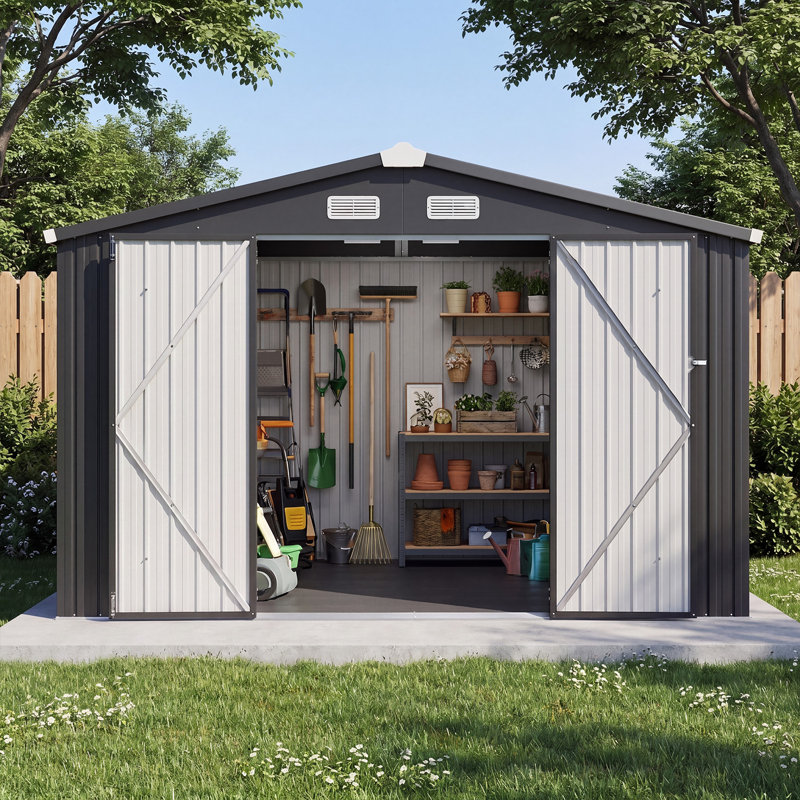 Remise de rangement extérieure l 10 pi x P 8 pi avec plancher et portes doubles, noir
