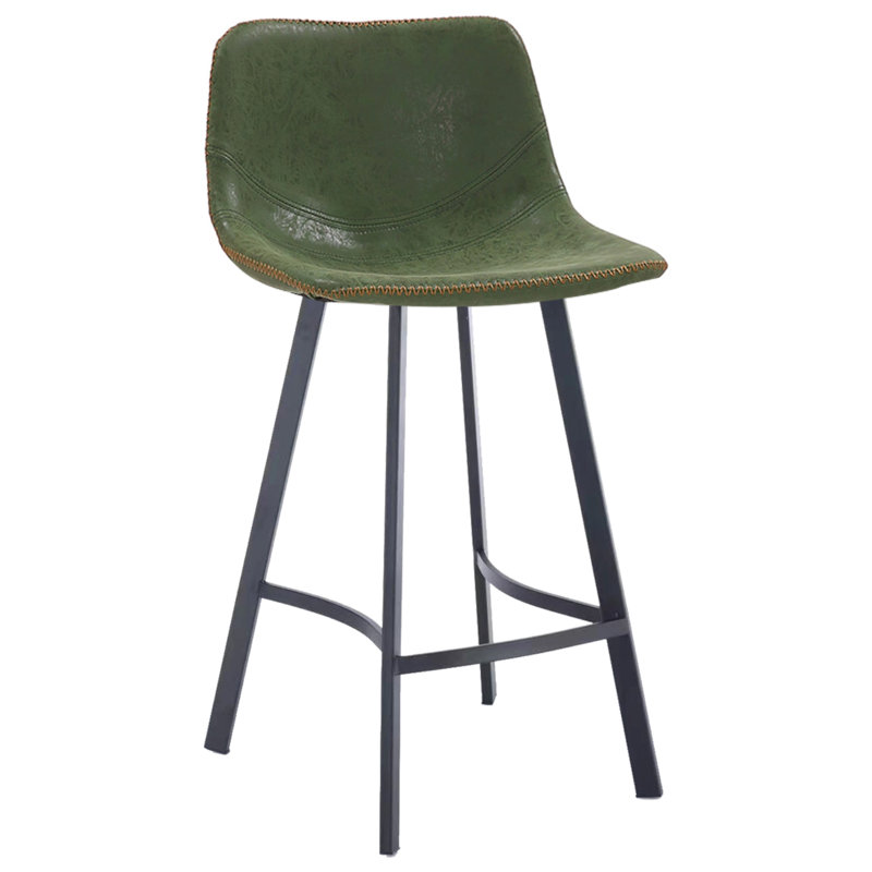 Banaz Upholstered and Faux Leather Bar Stool with Steel Frame, Sage Green