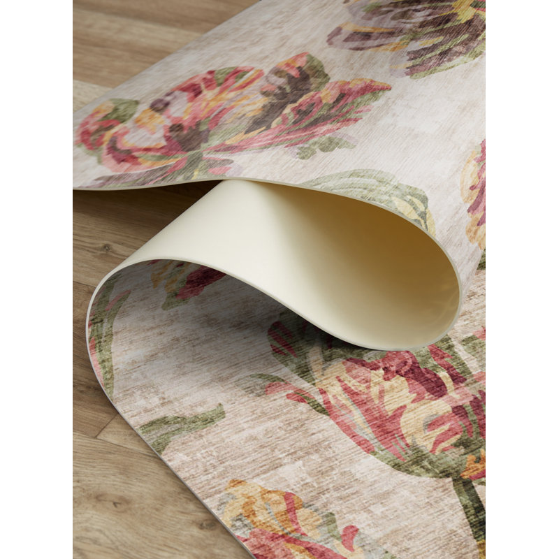 Tapis de cuisine rouge Fosteriana facile à nettoyer, Rectangulaire 3 pi x 5 pi