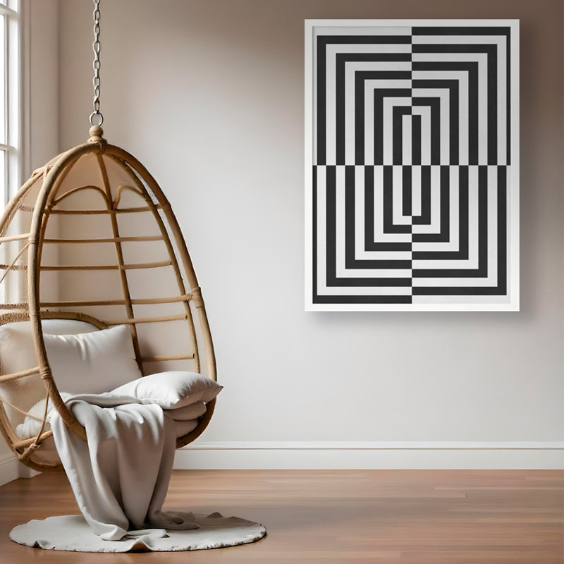 "Lignes noires et blanches", art texturé encadré, Blanc, H 48 po x l 36 po