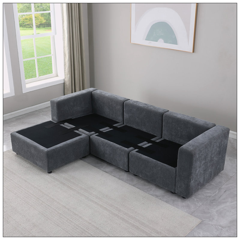 Canapé à accoudoirs carrés C 96, Tissu gris Tchernice