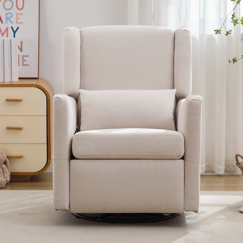 Fauteuil inclinable pivotant moderne Godefroy avec mouvement coulissant et lin de haute qualité, Lin beige
