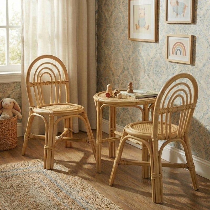 Ensemble 3 pièces de table et chaises en rotin