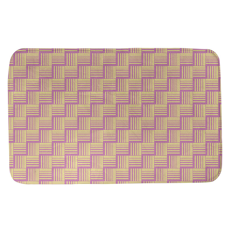 Tapis de bain géométrique antidérapant rectangulaire à rayures baskettressées, l 17 po x L 24 po, Rose/jaune