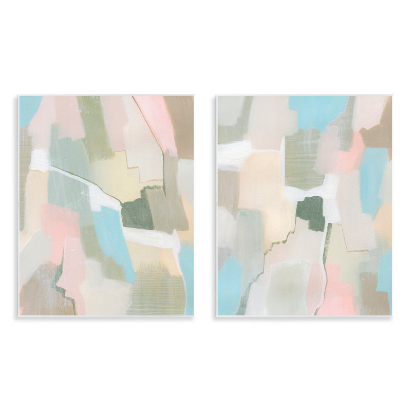 Patchy Muted Pastel Abstract  2 PC Wall Plaque Art Set by Grace Popp