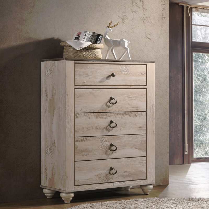 Commode à 5 tiroirs (commode), plateau en bois patiné contemporain
