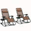 Ensemble de 2 fauteuils à bascule pliables d'extérieur zéro gravité avec oreiller, porte-gobelet et porte-téléphone, idéal pour la détente et facile à transporter, brun