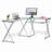 Techni Mobili L-Shaped Tempered Glass Top Computer Desk With Pull Out Keyboard Panel