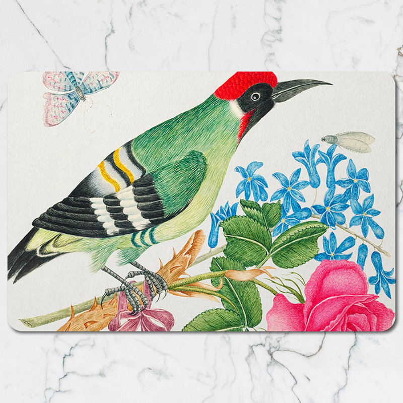 Hummingbird Floral Placemat And Coaster Set With Green Bird Design