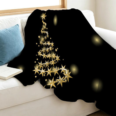 Jeté en molleton noir ultra doux en flanelle, abstrait avec imprimé recto de Noël
