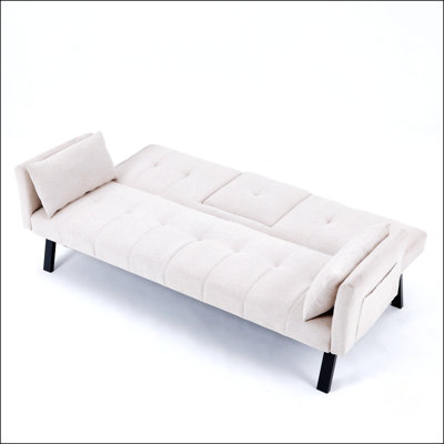Multi-Functional Cotton And Linen Sofa Bed: Foldable, Cup Holder, Side Storage, Instantly Switch Between Living Room And Bedroom