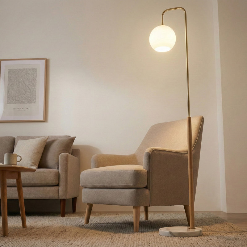 Aldona 63" MARBLE BASE FLOOR LAMP WITH GLOBE SHADE